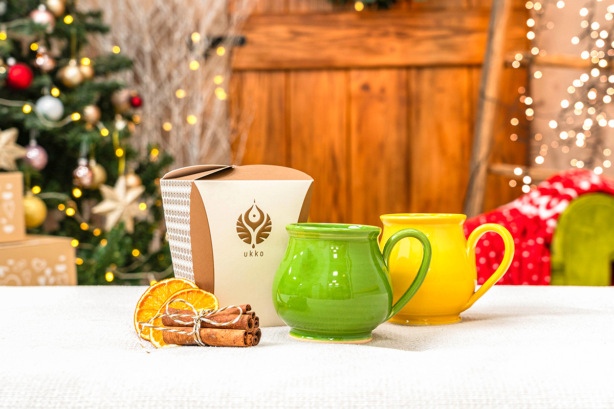Díszdobozos tea válogatás, Sárga és Zöld bögrével, ajándékdobozban