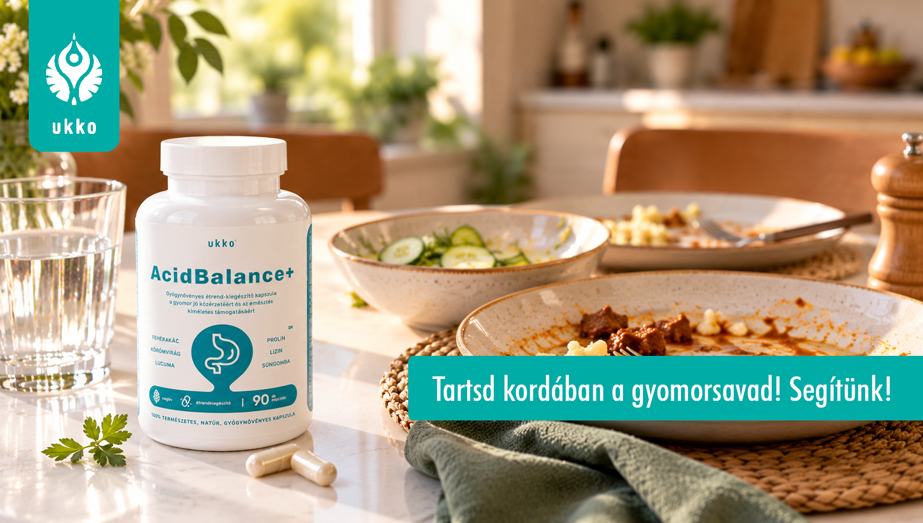 UKKO AcidBalance+, reflux és savas köhögésre. Étrendkiegészítő természetes kapszula.